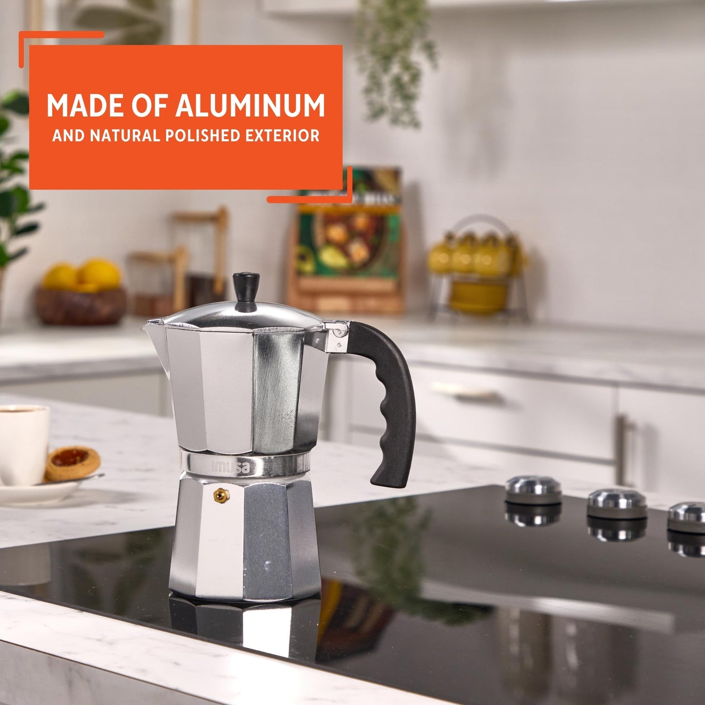 IMUSA 9 Cup Cast Aluminum Stovetop Coffee Maker with Cool-touch Handle