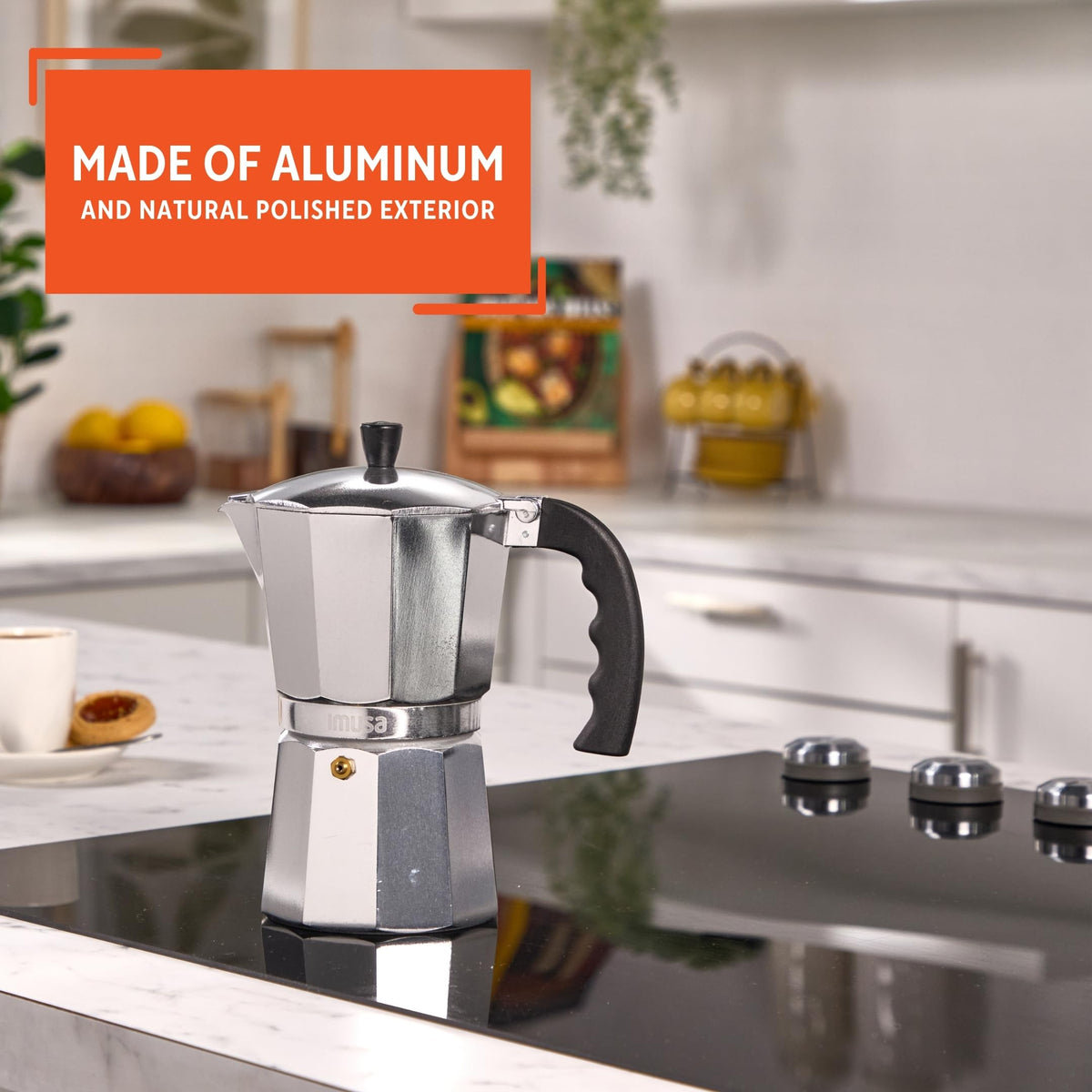 IMUSA 9 Cup Cast Aluminum Stovetop Coffee Maker with Cool-touch Handle