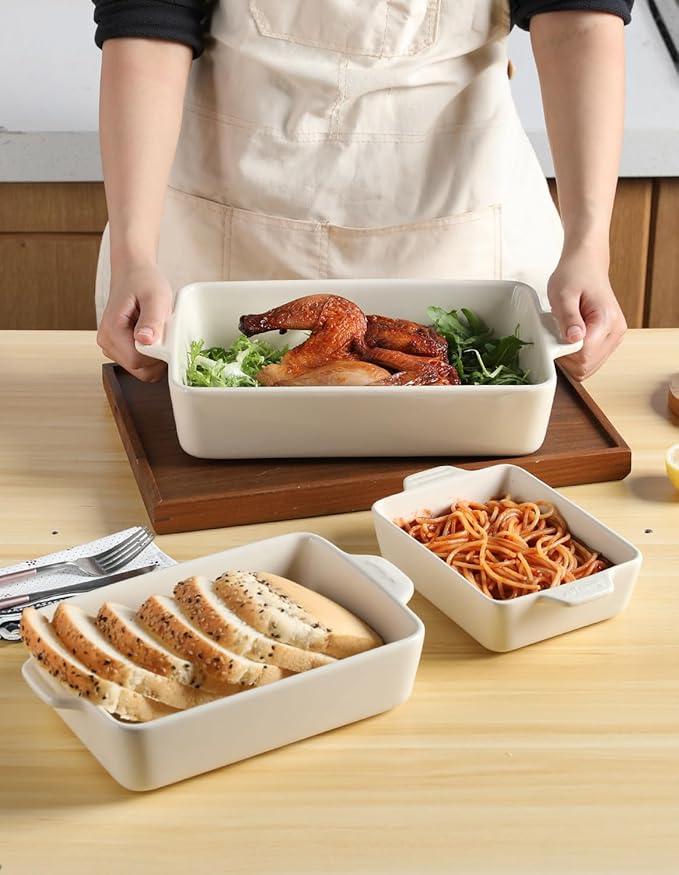 Sweejar Ceramic Bakeware Set, Rectangular Baking Dish for Oven Lasagna Pans for Cooking, Kitchen