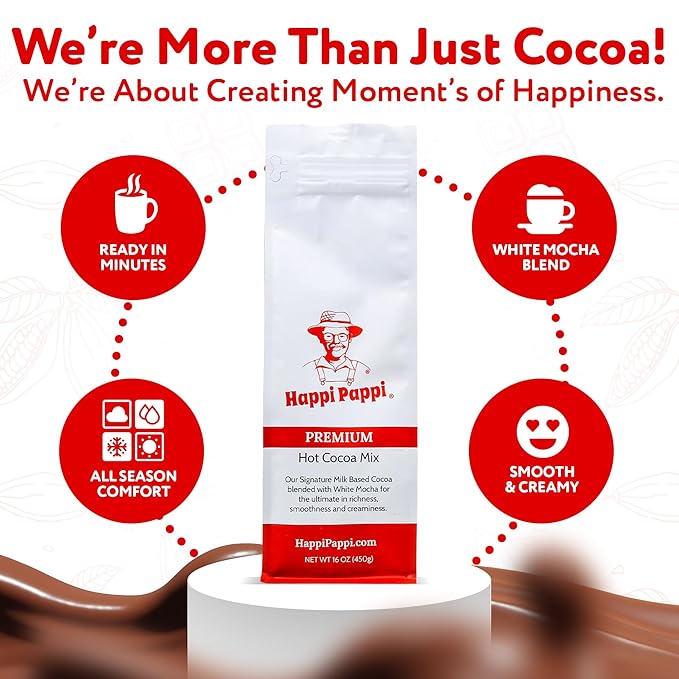 Happi Pappi - Premium Hot Cocoa Mix, Dairy-Based Rich and Creamy Chocolate Powder for Drinks &