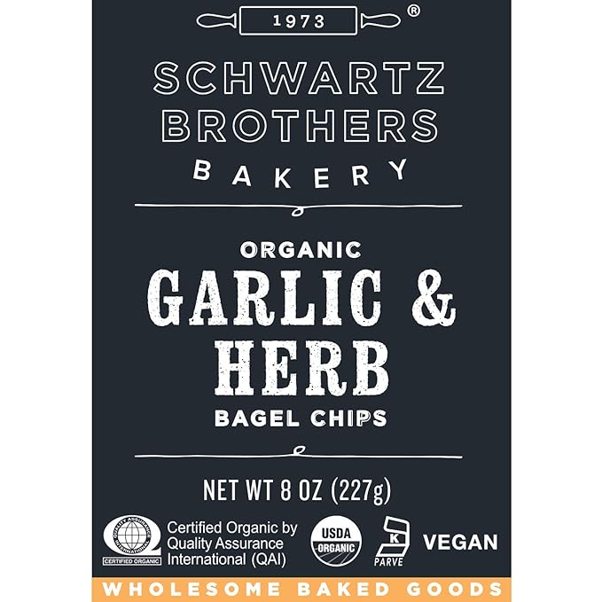 Garlic & Herb Bagel Chips NY Style Bagel Crisps. Organic, Vegan, Kosher. From the artisans of