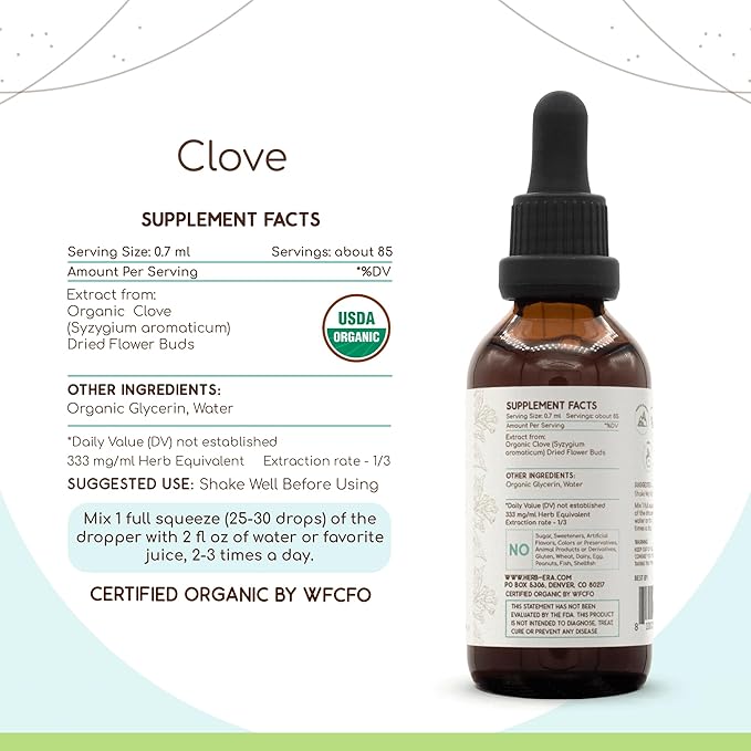 Clove B60 USDA Organic Tincture | Alcohol-Free Extract, High-Potency Herbal Drops, Immune System