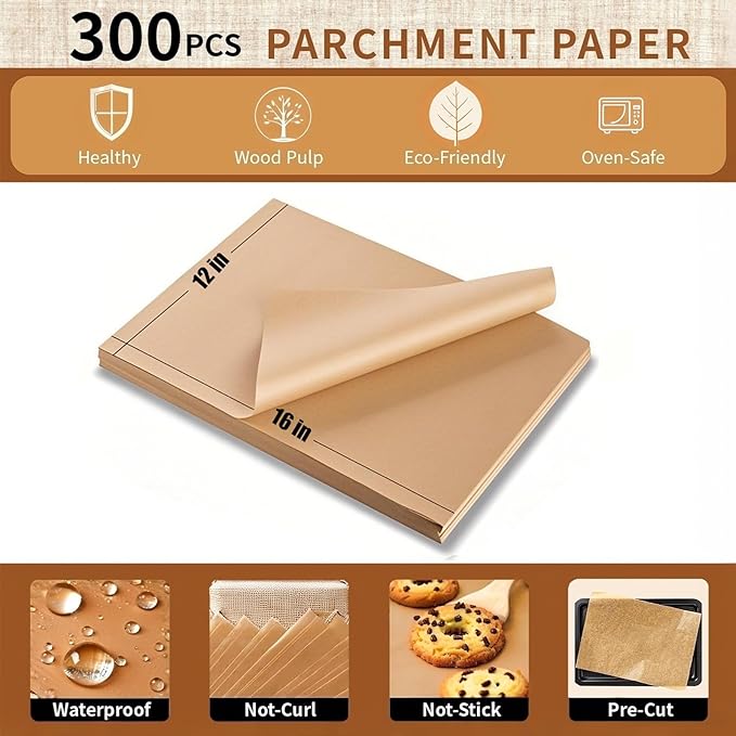 Parchment Paper for Baking 300PCS 12 x 16Inches, Non-Stick Precut Baking Parchment,Parchment Paper