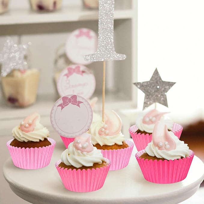 Whaline 600Pcs Pink Cupcake Liners Pink Cupcake Wrappers Disposable Paper Baking Cups 3 Styles