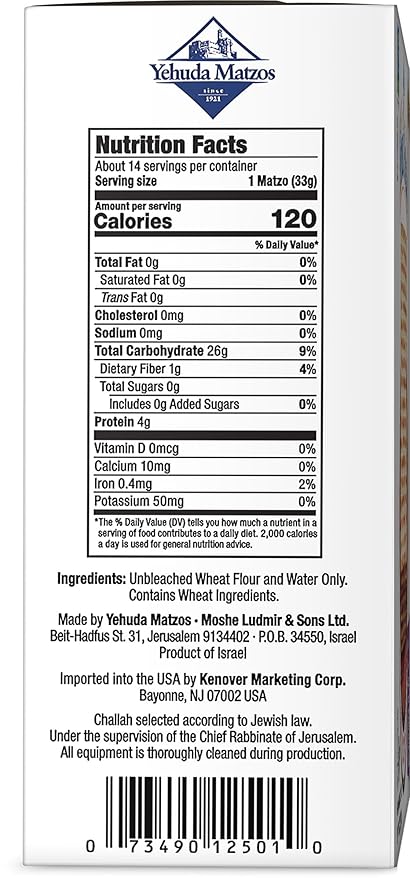 Yehuda Passover Matzo, 1lb (3 Pack) | Crisp & Airy Square Matzo Crackers | Just 2 Ingredients |