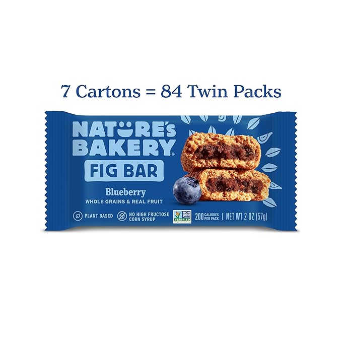 Nature?™s Bakery Whole Wheat Fig Bars, Blueberry, Real Fruit, Vegan, Non-GMO, Snack bar, 7 boxes