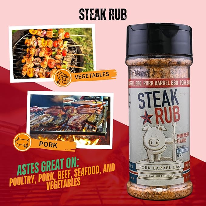 Pork Barrel BBQ Steak Spice Rub | Premium All-Purpose Seasoning, No MSG, Gluten-Free, Zero Calorie