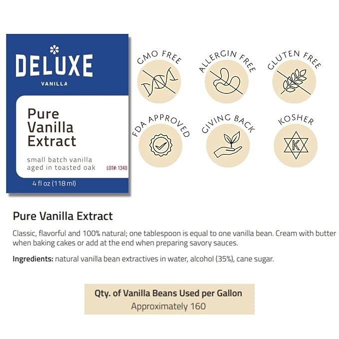 Deluxe Vanilla Pure Vanilla Extract Bulk - 128 oz /1 Gallon Made From Ugandan Vanilla Bean with
