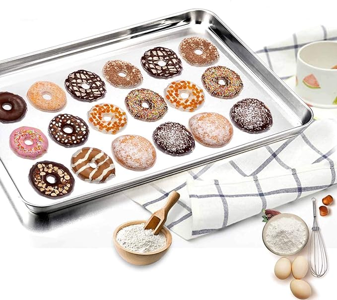 TeamFar Baking Sheet Cookie Sheet Set of 2, Pure Stainless Steel Baking Pan Tray Professional, Non