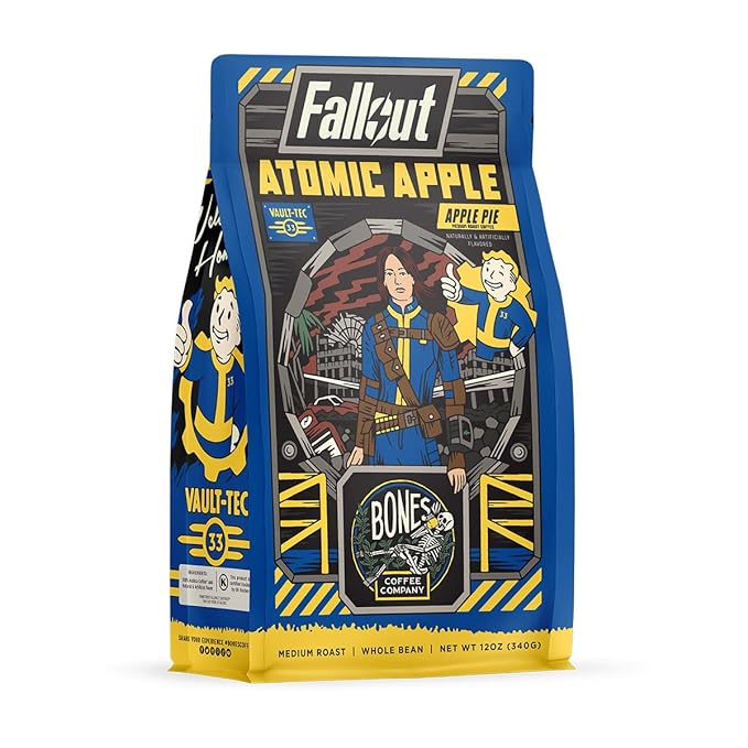 Bones Coffee Company Fallout Atomic Apple, Apple Pie Flavored Coffee, Medium Roast Low Acid Arabica
