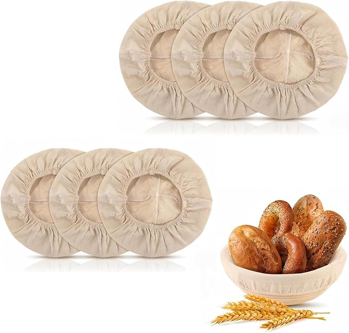 Natural Cotton Bread Proofing Basket Liner, 10 Inch Round, 6 Pack, Banneton Dough Bowl Cover for