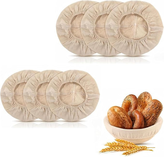 Natural Cotton Bread Proofing Basket Liner, 10 Inch Round, 6 Pack, Banneton Dough Bowl Cover for