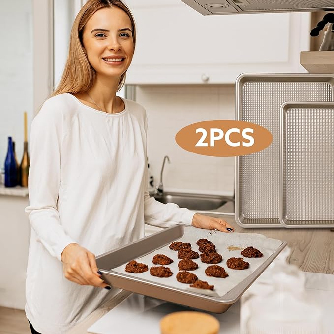 2 Piece Professional Baking Pan Set, Nonstick Bakeware Set, Heavy Duty Thick Cookie Sheets for