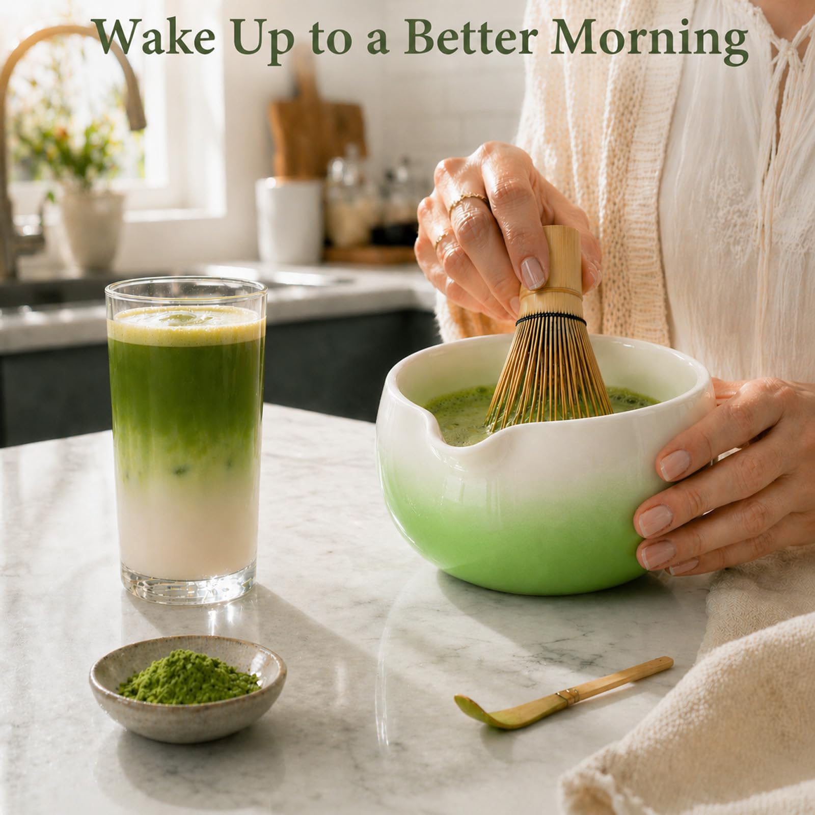 HUSHHAVN Matcha Whisk Set with Ceramic Bowl & Bamboo Chasen