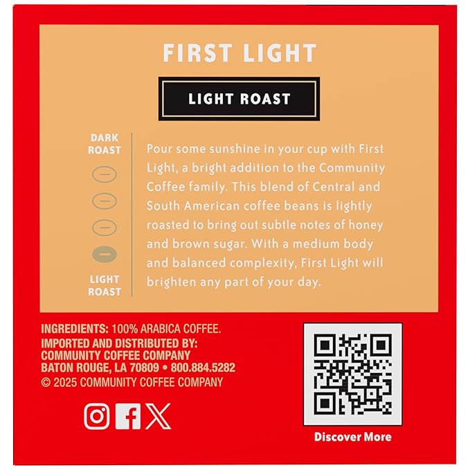 Community Coffee First Light, 72 Keurig Coffee Pods, Light Roast, Compatible with all K-Cup