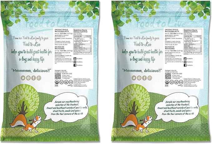 Food to Live Organic Whole Macadamia Nuts, 25 Pounds – Non-GMO, Raw, Shelled, Unsalted, Kosher
