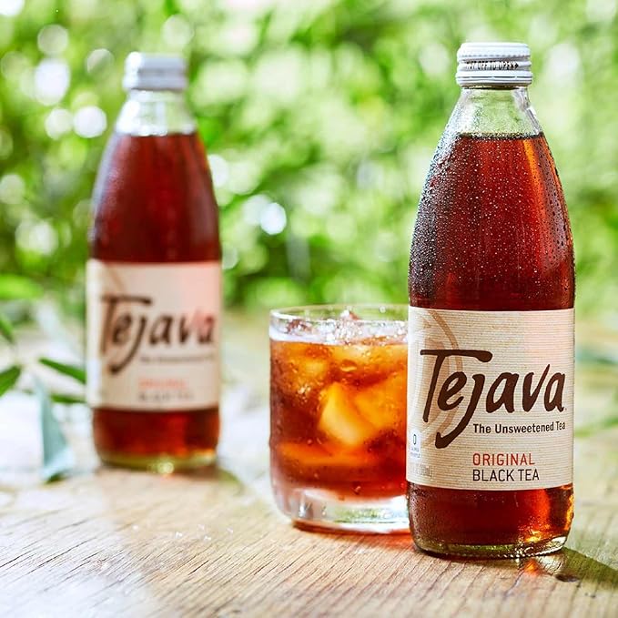 Tejava Original Black Iced Tea, 12 Pack, 12oz Glass Bottles, Unsweetened, Non-GMO, Kosher, No Sugar
