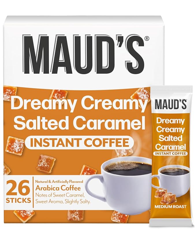 Maud's Salted Caramel Favored Instant Coffee, 26 ct, 100% Arabica Coffee, Medium Roast, Instant Hot