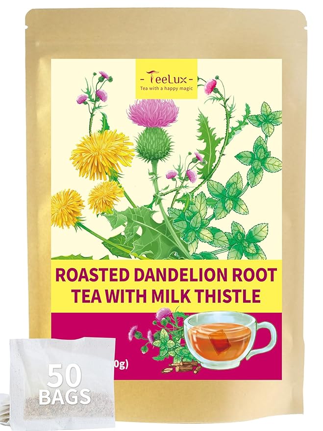 TeeLux Roasted Dandelion Root Tea with Milk Thistle & Peppermint, Smooth & Refreshing Flavor