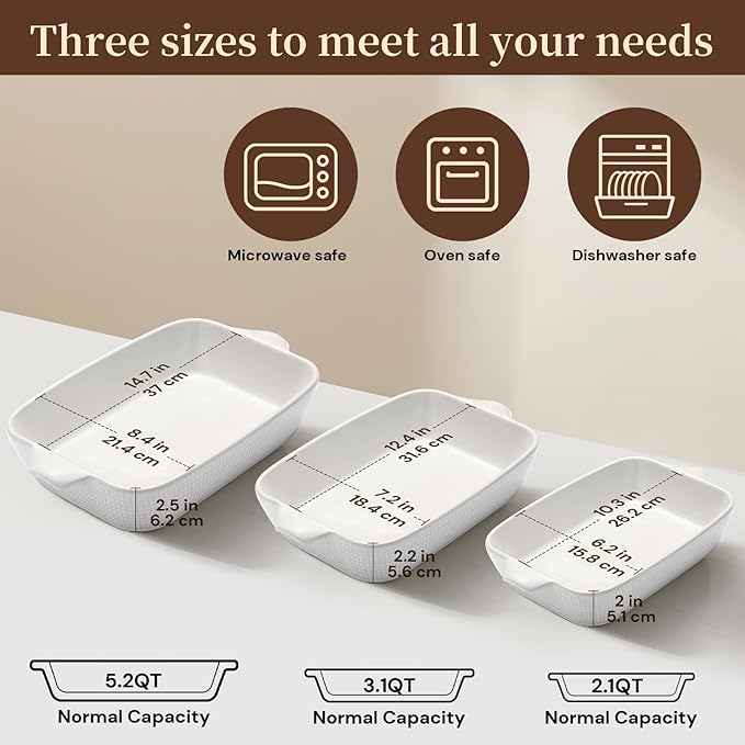 Bakeware Casserole Oven Dishes Baking - 3pcs Ceramic Rectangular Oven Serving