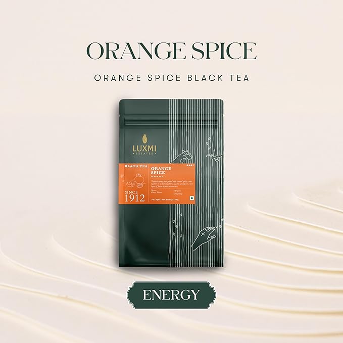 Luxmi Estates Orange Spice Black Tea 50 Tea Bags (100g) Pack | Certified Organic Black Tea |