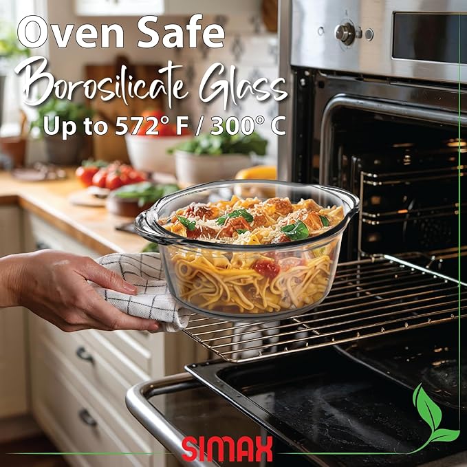 Simax Glass Casserole Dishes for Oven with Lids, Set of 3 Baking Dishes, Covered 1.50, 1.75 & 3