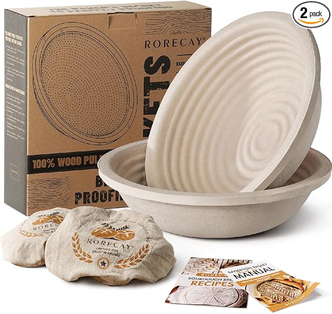 Wood Pulp Banneton Bread Proofing Baskets Set of 2, 9 Inch Round 2.2LB Sourdough Banneton Basket