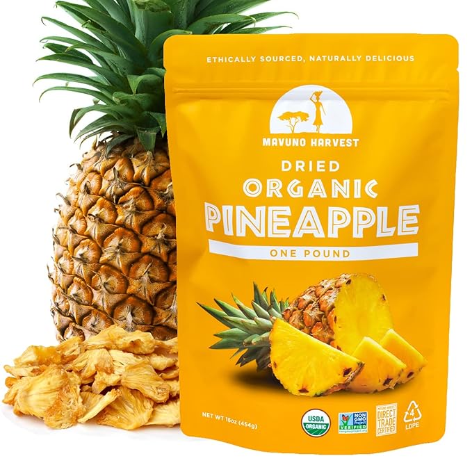 Mavuno Harvest Pineapple Dried Fruit Snacks | Organic Dried Pineapple Chunks | Gluten Free Healthy