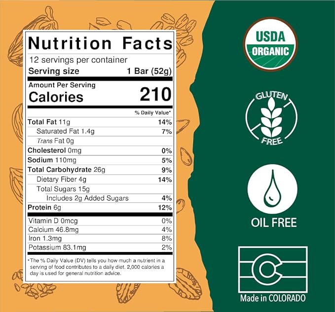 BAR-U-EAT Gluten-Free, Organic, Soft & Chewy Energy Bar. Whole Food Ingredients | Compostable