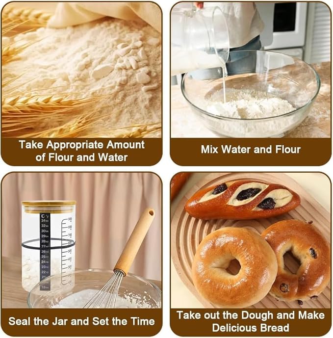 Pro Sourdough Bread Starter Kit - 34 oz sourdough jar with 5 unique features for the perfect sour