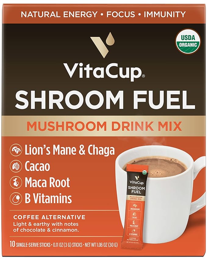 VitaCup Shroom Fuel, Mushroom Based Instant Coffee Alternative Packets, Mushroom Coffee Substitute