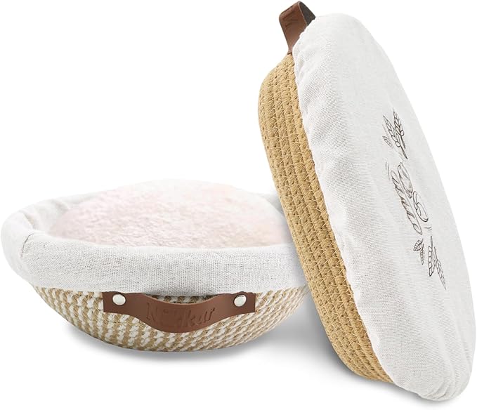 Banneton Bread Proofing Basket Set of 2, 9 10 11 inches Round & Oval Cotton Rope Sourdough Bread