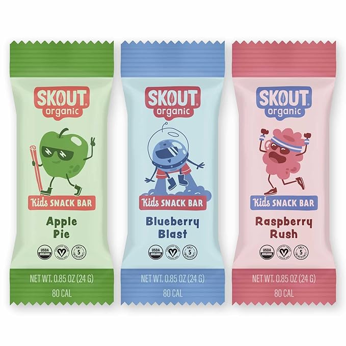 Skout Organic Real Food Bars for Kids Fruit Variety Pack (18 Pack) | Organic Snacks for Kids |