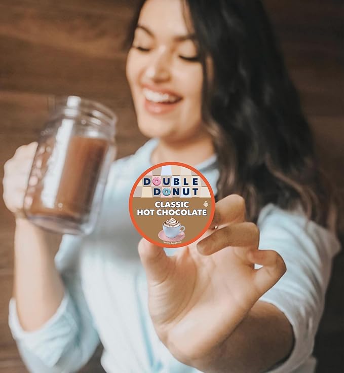 Double Donut Hot Chocolate Pods for Keurig K Cups Brewers, Single Serve Classic Hot Cocoa Pods, 24