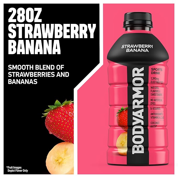 BODYARMOR Sports Drink Sports Beverage, Strawberry Banana, Coconut Water Hydration, Natural Flavors