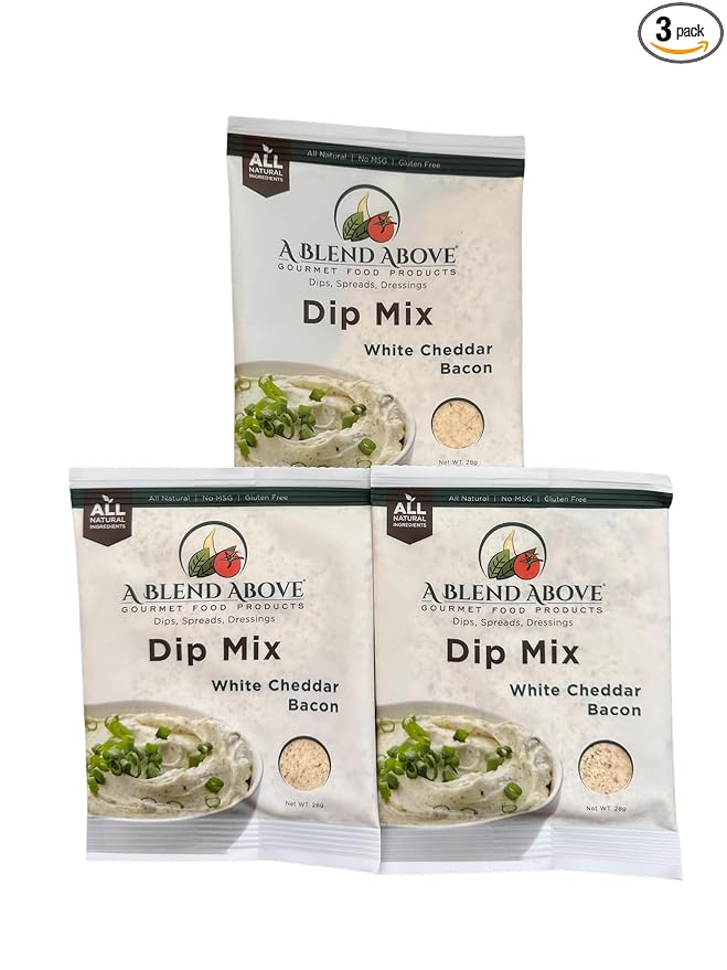 A Blend Above White Cheddar Bacon Dip Mix Mixed Seasonings Packet, 1 oz (3 Pack), Gluten-Free, No