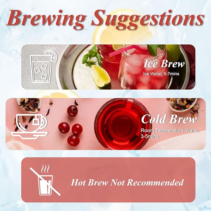 WT WEETEE Strawberry & Raspberry Herbal Iced Tea, 100 Count Cold Brew Hibiscus Iced Tea Bags, Rich
