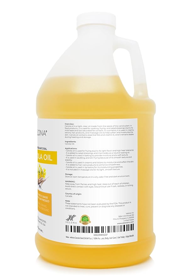 velona Canola Seed Oil 64 fl oz | 100% Pure and Natural Carrier Oil | Refined, Expeller pressed |