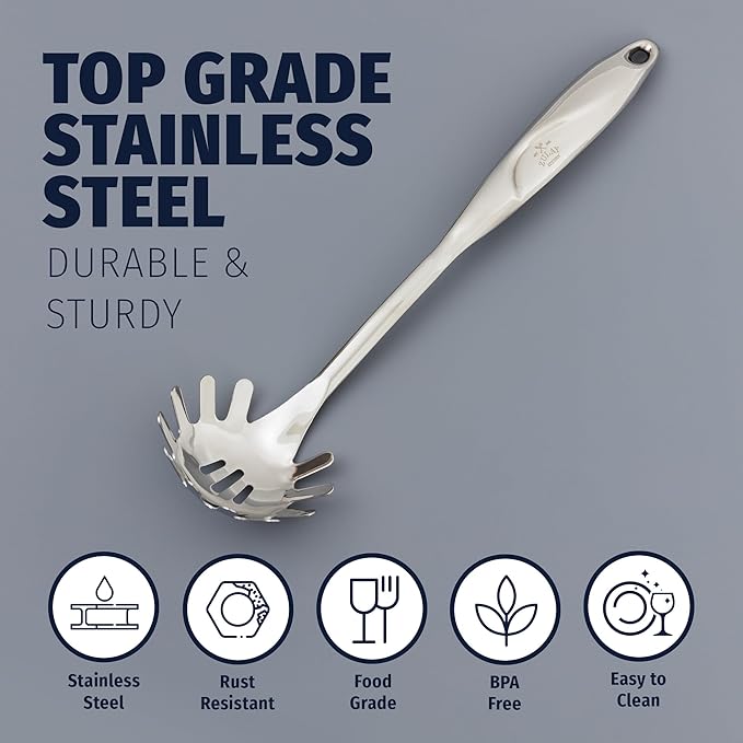 Zulay Kitchen Premium Stainless Steel Spaghetti Server ??Pasta Fork with Teeth ??Easy to Use &
