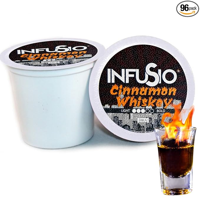 InfuSio Coffee Pods 96 Count Cinnamon Whiskey Flavored Medium Roast Single serve Coffee pods for