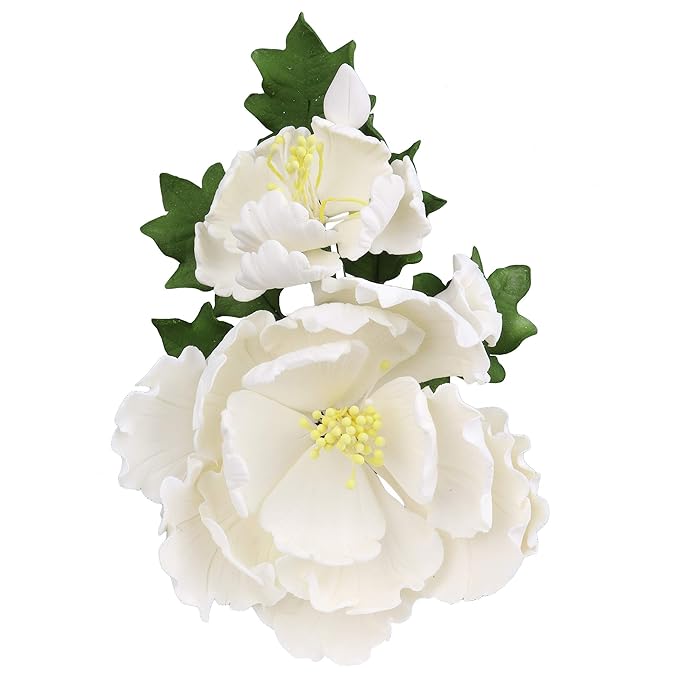 O'Creme Gumpaste Flower Spray, White Peony - Edible Flowers for Cake Decorating - Sugar Paste