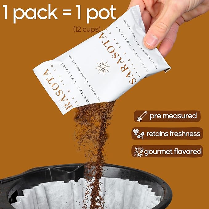 Sarasota Coffee Ground Packets | Gourmet Flavored Medium Roast Bulk Coffee Packs | Salted Caramel |