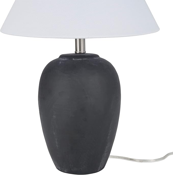 Nourison Home 23" Black Vintage Distressed Ceramic Pot Table Lamp for Bedroom, Living Room, End
