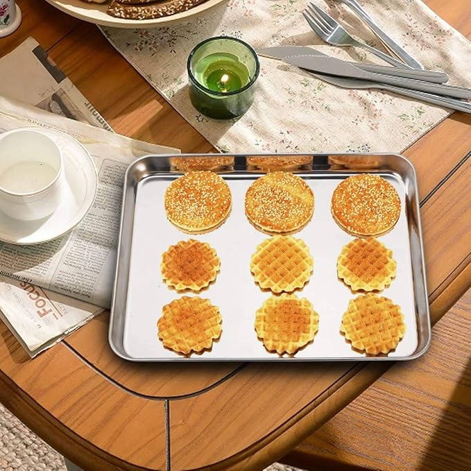 Wildone Baking Sheet Set of 2 - Stainless Steel Cookie Sheet Baking Pan, Size 12 x 10 x 1 inch, Non