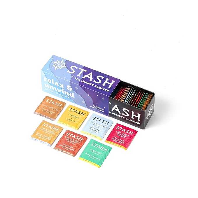 Stash Tea Relax and Unwind Tea Sampler - Assorted Specialty Tea Gift Set, Calming Herbal Teas to