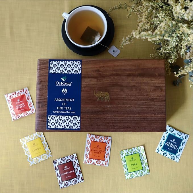 Octavius Gift's Select - Assorted Tea in Wooden Box | 6 Flavors, 120 Tea Bags | Black & Green | Tea