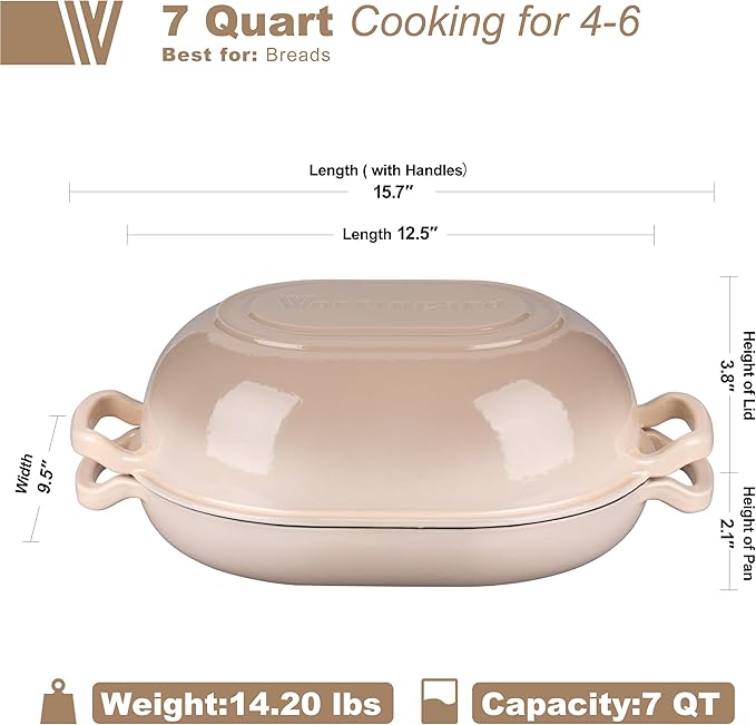 Enameled Cast Iron Sourdough Bread Oven, Dutch Oven, Loaf Cast Iron Bread Pan for Homemade Bread