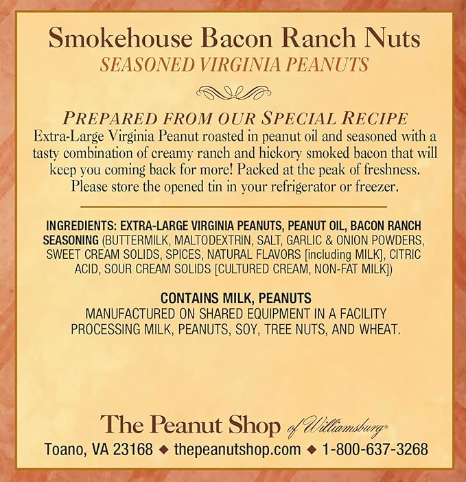 The Peanut Shop of Williamsburg Bacon Ranch Seasoned Salted Virginia Peanuts from Williamsburg