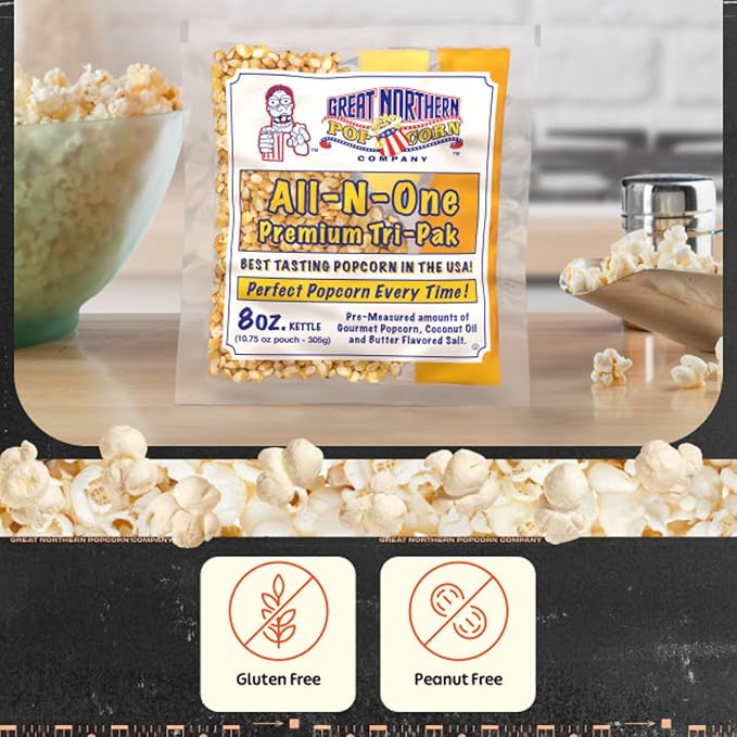 Movie Theater Style 12-Count Popcorn Packs - Pre-Measured 8-Ounce All-in-One Kernel, Salt, Oil