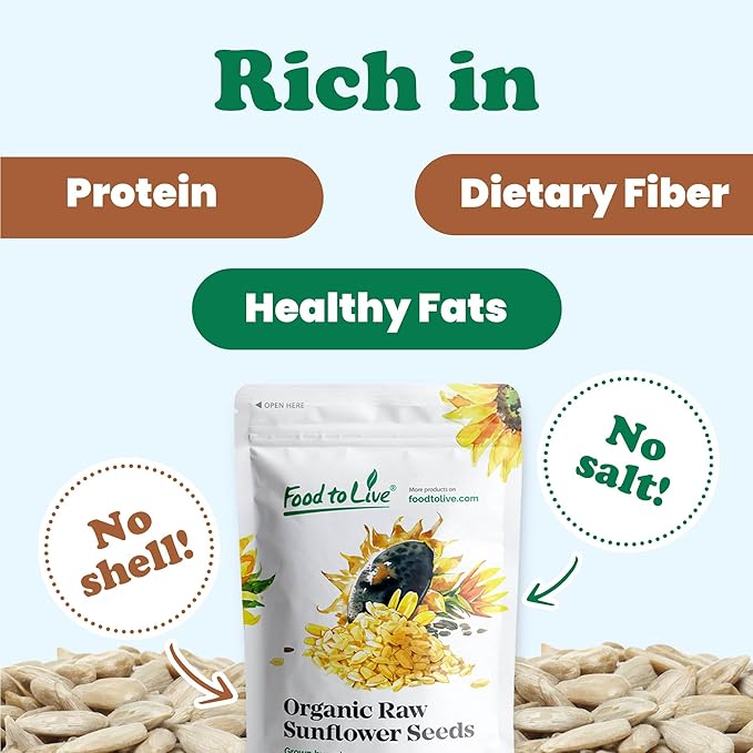 Food to Live - Organic Sunflower Seeds, 2 Pounds - Hulled, Raw, Non-GMO, Dried Kernels, Unsalted